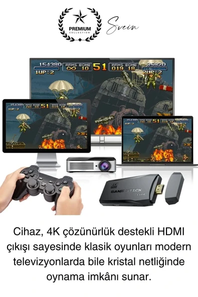 20000 Oyunlu 4K Tak Çalıştır 2.4g Uyumlu HDMI Kablosuz Çift Kol Konsol Game Stick Retro Atari - 2