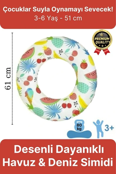 Premium Dayanıklı Güvenli 80 kg 51 Cm 176 lbs Çocuk Eğlenceli Meyve Desenli Deniz Havuz Yüzme Simidi