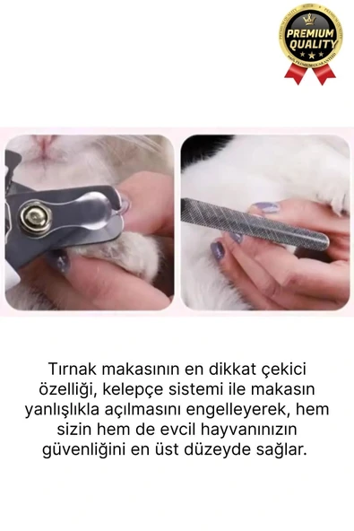 Premium Çelik Uçlu Güvenlik Kelepçeli Kilitli Kedi Köpek Evcil Hayvan Tırnak Makası Ve Törpü Seti - 3