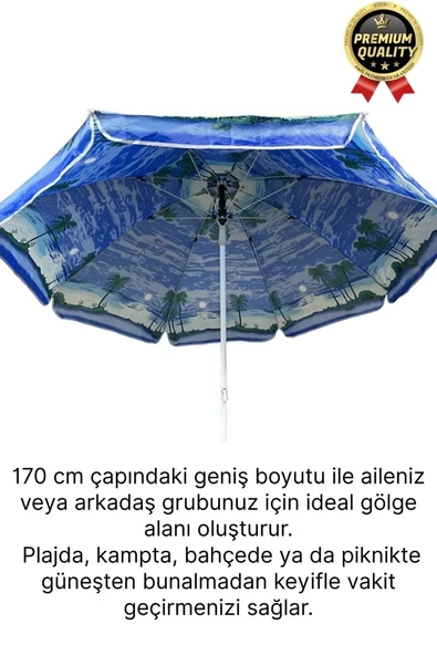 Dayanıklı Katlanabilir Fiber Tel Büyük Boy 170cm Deniz Bahçe Balkon Piknik Kamp Güneş Plaj Şemsiyesi - 2