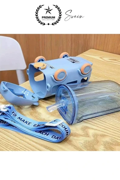 Özel Üretim Otobüs Şeklinde Pipetli Taşıma Askılı Sızdırmaz Kapaklı Çocuk Suluk Matara Okul Beslenme - 2