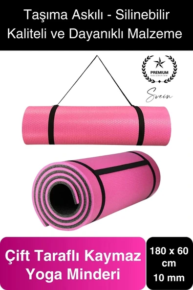 Premium 180 cm Çift Taraflı Kaymaz Yoga Meditasyon Minderi Taşıma Askılı Rahat Su Geçirmez Mat