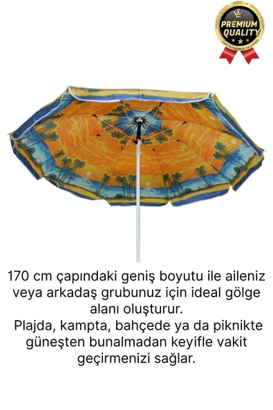 Dayanıklı Katlanabilir Fiber Tel Büyük Boy 170cm Deniz Bahçe Balkon Piknik Kamp Güneş Plaj Şemsiyesi - Resim 2