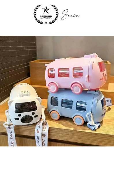 Özel Üretim Otobüs Şeklinde Pipetli Taşıma Askılı Sızdırmaz Kapaklı Çocuk Suluk Matara Okul Beslenme - 6