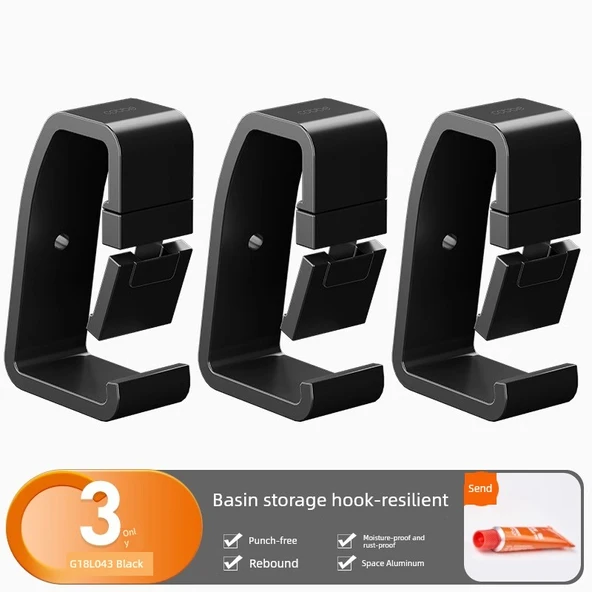 Deliksiz Mop Süpürge Tutucu - Siyah Geri Tepmeli - 3'lü Paket