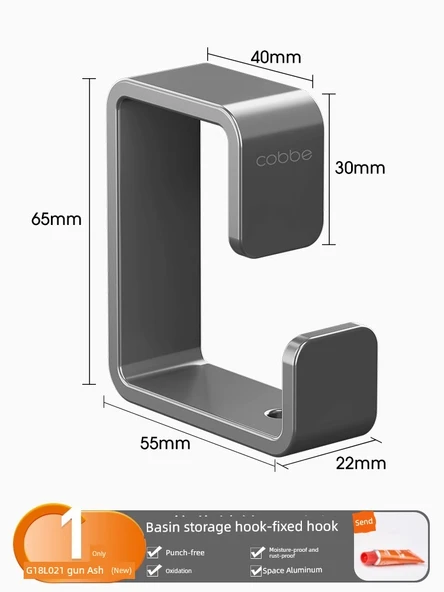 Deliksiz Mop Süpürge Tutucu - Metalik Gri Lavabo Standı - 1'li Paket