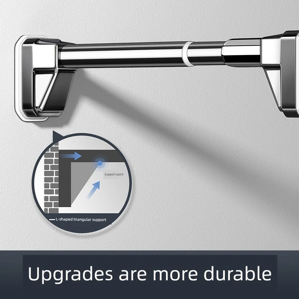 Ayarlanabilir Gergi Havlu Rafı - Banyo Rafı Düzenleyici - Paslanmaz Çelik 3.7-4.4m (80kg Yük Taşıma Kapasiteli)