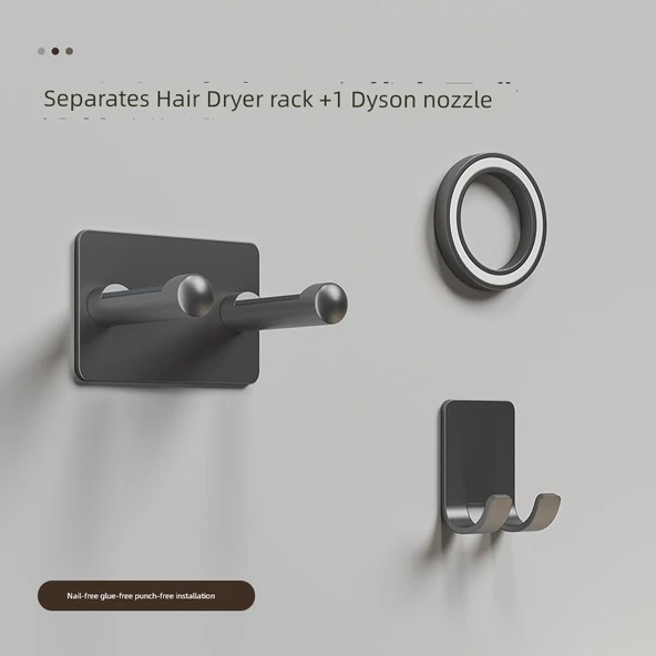 Gri + 1 Dyson Başlıklı Alüminyum Saç Kurutma Makinesi Tutucu