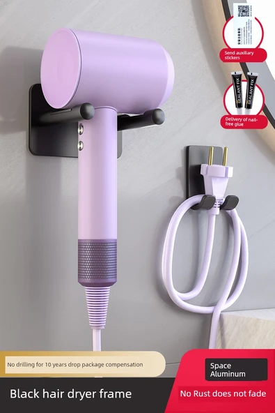 Deliksiz Banyo Saç Kurutma Makinesi Tutucu - Gece Siyahı
