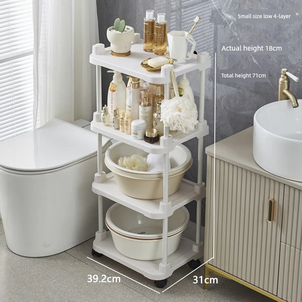 Küçük Boy Çelik Borulu Banyo Rafı - 4 Katlı - Alçak Model - 39.2cm