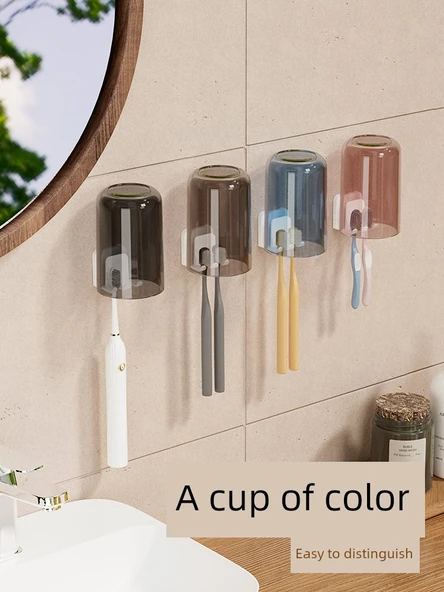 Duvara Monte Banyo Diş Fırçası Tutucu + Şeffaf Siyah Bardaklı - Resim 4