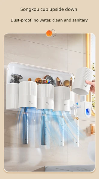 Duvara Monte Diş Fırçası Tutucu Seti - Üç Bardak [Gıda Sınıfı] - Resim 10