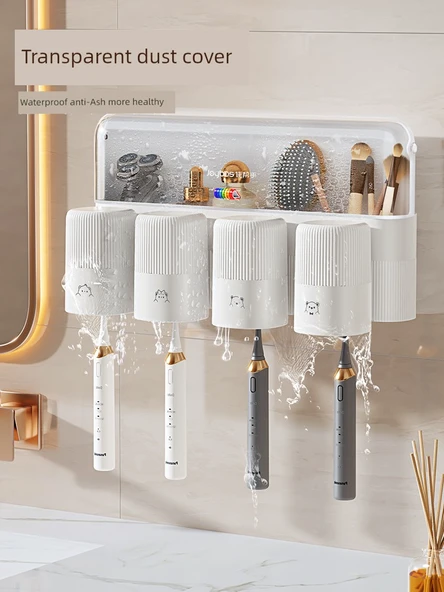 Duvara Monte Diş Fırçası Tutucu Seti - Üç Bardak [Gıda Sınıfı] - Resim 5