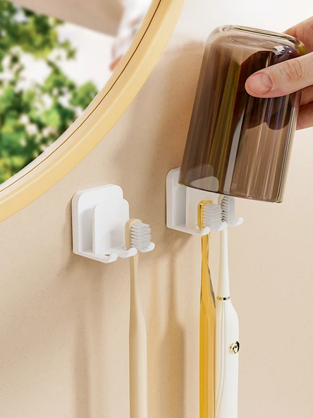 Duvara Monte Banyo Diş Fırçası Tutucu + Şeffaf Siyah Bardaklı - Resim 2