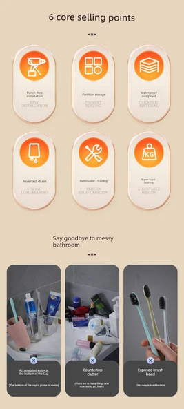 Duvara Monte Diş Fırçası Tutucu Seti - Üç Bardak [Gıda Sınıfı] - Resim 8