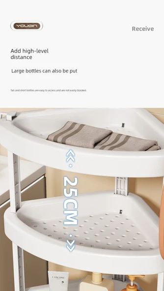 Banyo Köşe Rafı - Fildişi Beyazı - 2 Katlı - 5 Kancalı - Resim 10