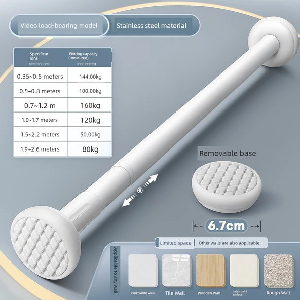 Deliksiz Paslanmaz Çelik Banyo Havlu Askısı - Beyaz 1.9~2.6 m