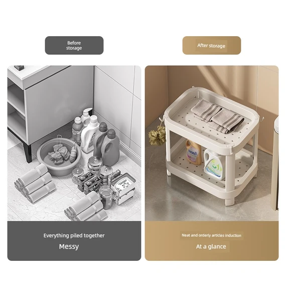 Banyo Köşe Rafı - Fildişi Beyazı - 2 Katlı - 5 Kancalı - Resim 9