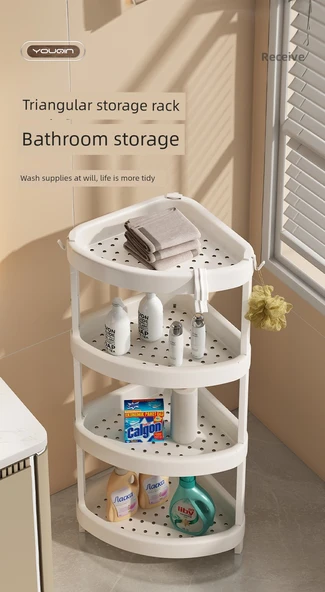 Banyo Köşe Rafı - Fildişi Beyazı - 2 Katlı - 5 Kancalı - Resim 7