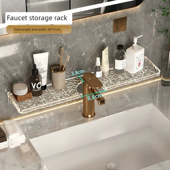 Akrilik Musluk Üzeri Asılı Banyo Rafı - 50cm - Deliksiz