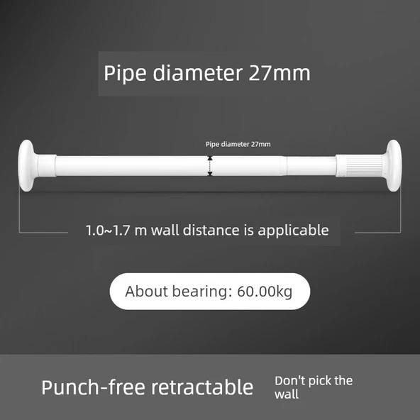 Ayarlanabilir Banyo Rafı - Deliksiz - Beyaz - 1.0~1.7 m