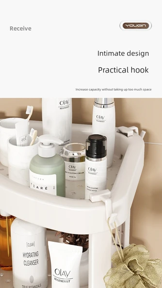 Banyo Köşe Rafı - Fildişi Beyazı - 2 Katlı - 5 Kancalı - Resim 11