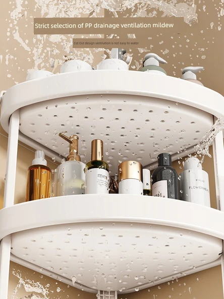 Banyo Köşe Rafı - Fildişi Beyazı - 2 Katlı - 5 Kancalı - Resim 3