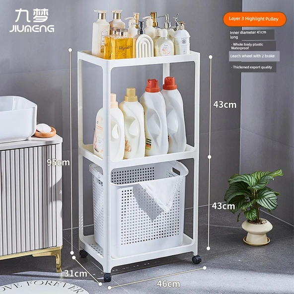 3 Katlı Tekerlekli Banyo Rafı - Beyaz
