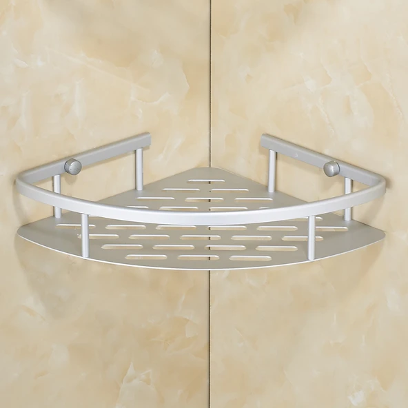 Duvara Monte Banyo Rafı - Üç Katlı Kare Sepet (Vidasız Montaj)