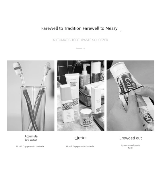 Duvara Monte Diş Fırçası Tutucu Seti - 4 Bardaklı - Otomatik Diş Macunu Sıkıcılı - Resim 10