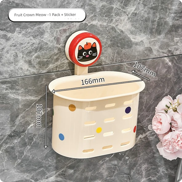 Vantuzlu Banyo Düzenleyici - [Oval] Hediye Meyve Taçlı Miyav Etiketi