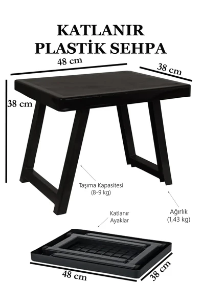 Exent Kamp Sehpa Tabure Seti, Katlanır Plastik Kamp Masası ve 4 Adet Tabure-LACİVERT - 2