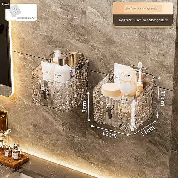 Deliksiz Lavabo Rafı - Şeffaf Orta Boy 2'li Set [Kalın PET]