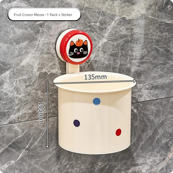 Vantuzlu Banyo Düzenleyici - [Yuvarlak] Meyve Taçlı Miyav Etiketi