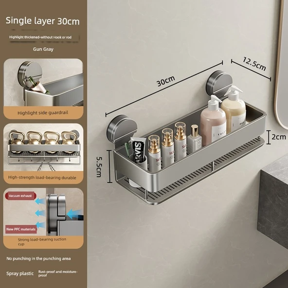 Vantuzlu Banyo Rafı - 30cm Güçlü Vantuzlu