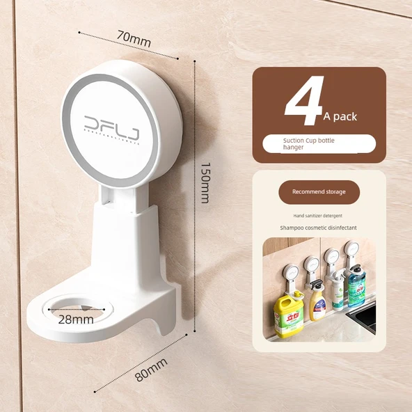 Vakumlu Şişe Tutucu - Banyo Organizer - Dörtlü Süt Beyazı