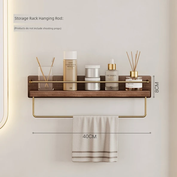 Siyah Ceviz Banyo Rafı - 40cm - Askılıklı