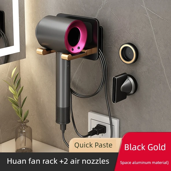 Manyetik Dyson Saç Kurutma Makinesi Duvar Montaj Tutucu - Obsidyen Altın, 2 Nozul Tutuculu
