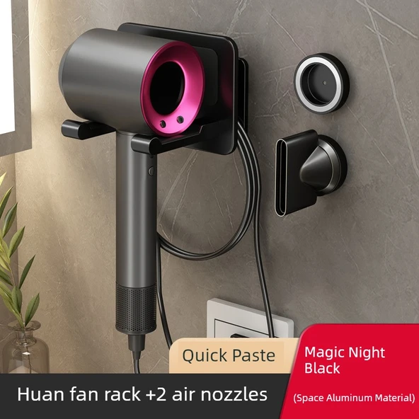Manyetik Dyson Saç Kurutma Makinesi Duvar Montaj Tutucu - Büyülü Gece Siyahı, 2 Nozul Tutuculu