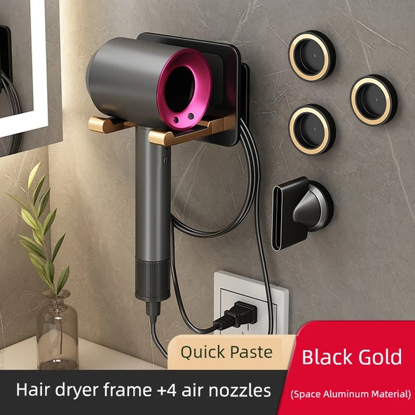 Manyetik Dyson Saç Kurutma Makinesi Duvar Montaj Tutucu - Obsidyen Altın, 4 Nozul Tutuculu