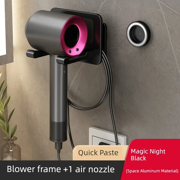 Manyetik Dyson Saç Kurutma Makinesi Duvar Montaj Tutucu - Büyülü Gece Siyahı, 1 Nozul Tutuculu