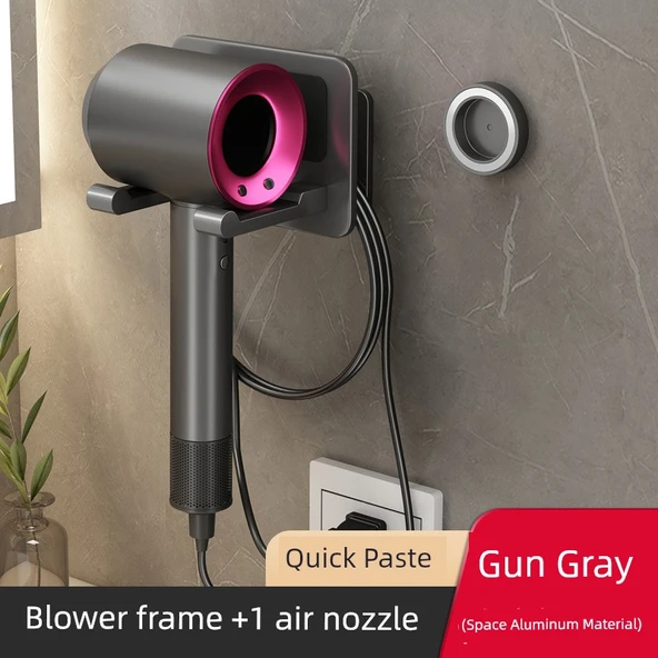 Manyetik Dyson Saç Kurutma Makinesi Duvar Montaj Tutucu - Metalik Gri, 1 Nozul Tutuculu