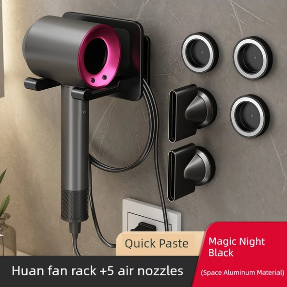 Manyetik Dyson Saç Kurutma Makinesi Duvar Montaj Tutucu - Büyülü Gece Siyahı, 5 Nozul Tutuculu