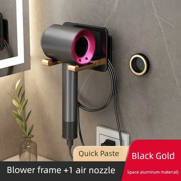 Manyetik Dyson Saç Kurutma Makinesi Duvar Montaj Tutucu - Obsidyen Altın, 1 Nozul Tutuculu