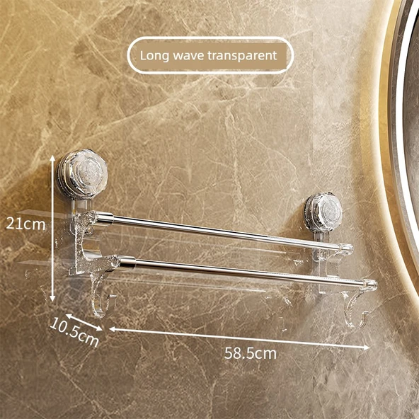 Vakumlu Banyo Havlu Askısı - Uzun 58.8cm - Şeffaf
