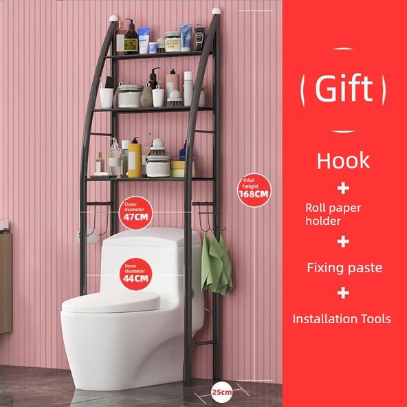 Çamaşır Makinesi Üstü Banyo Rafı - Siyah Yelkenli Tuvalet Rafı