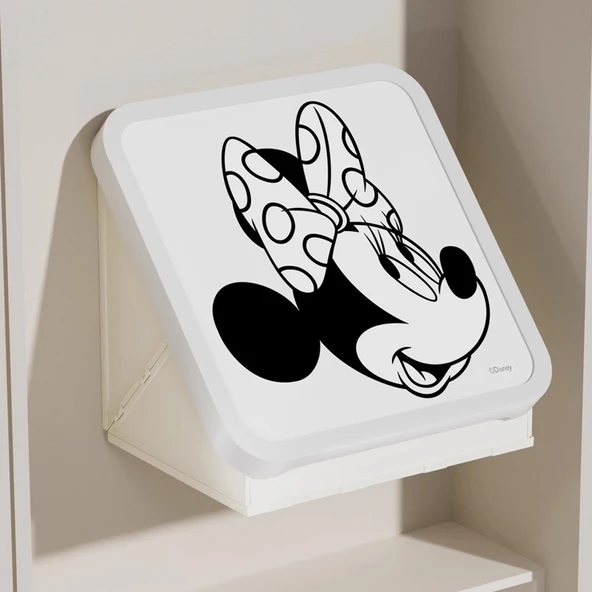 Duvara Monte Katlanabilir Banyo Rafı - Polo Noktalı Fiyonklu Minnie Kristal (Beyaz Kutu)