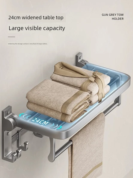 Deliksiz Banyo Havlu Rafı - Katlanabilir 3'lü Set: Raf, 2 Tripod, Fırça - Resim 3