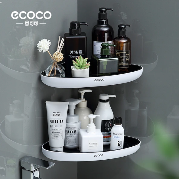 Çift Katlı Üçgen Banyo Rafı - Siyah