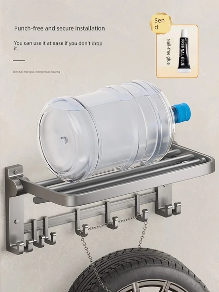 Deliksiz Banyo Havlu Rafı - Katlanabilir 3'lü Set: Raf, 2 Tripod, Fırça - Resim 4